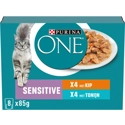 Purina ONE Adult Sensitive Kattenvoer Nat Kip&Tonijn 8 x 85 gr