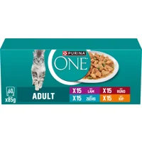 Purina One Adult met lam, zeevis, rund en kip natvoer kat (multipack) 120 x 85 g Purina One Adult met lam, zeevis, rund en kip natvoer kat (multipack) 120 x 85 g