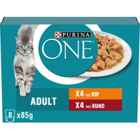 Purina ONE Adult Fijne Malse Reepjes in Saus - Kip/Rund - 16 x 85 g product name