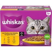 4x Whiskas Kattenvoer Nat Pouch 1+ Adult Saus Gevogelte Selectie 12 x 85 gr
